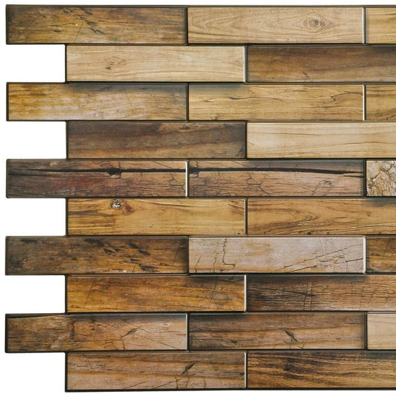 AG Trade Dundee Deco Yellowish Brown Walnut Wood PVC 3D Wall Panels, Decorative Wall Paneling 5.3 sq ft; 39" x 19"