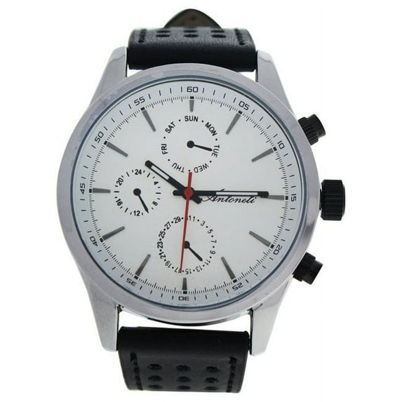 AG0308-01 Silver/Black Leather Strap Watch