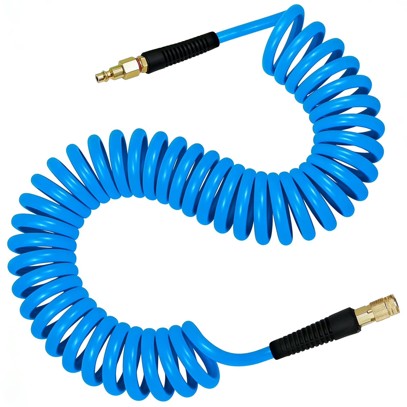 AGALI 1/4 in x 25 ft Polyurethane Air Hose with Bend Restrictor, Air Compressor Hose with 1/4 Solid 100% Pure Copper Quick Connect Fittings and I/M Plug Kit, Coiled PU Air Hose 1/4", Blue