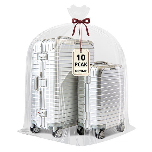 AGALI 10-Pack Jumbo Clear Plastic Storage Bags with Ties, 2 Mil Thick, Extra Large Protection for Car Seats, Strollers, Suitcases, Clothes, Christmas Trees & Seasonal Storage, 40x60 Inch