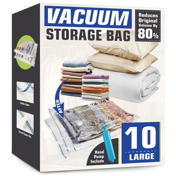 AGALI Vacuum Storage Bags, Airtight Space Saver Bags, 10 Large Pack for Clothes, Comforters, Blankets, Bedding