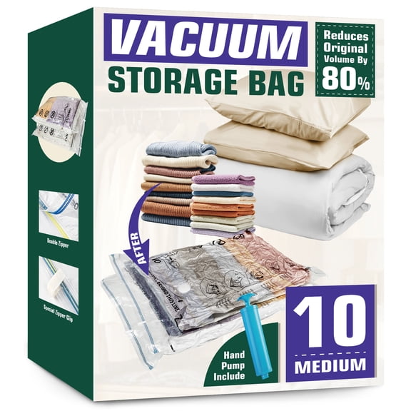 AGALI Vacuum Storage Bags, Airtight Space Saver Bags, 10 Medium Pack for Clothes, Comforters, Blankets, Bedding