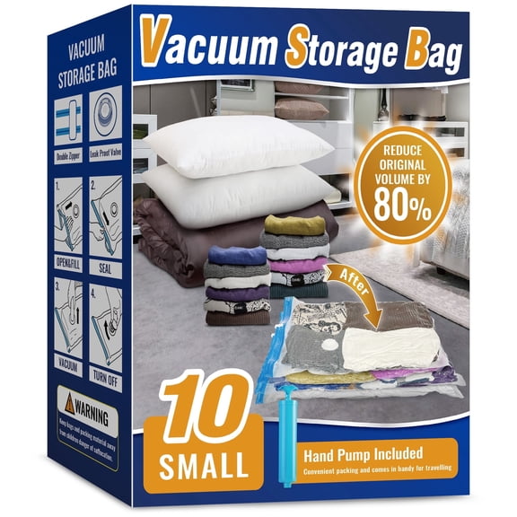 AGALI Vacuum Storage Bags, Airtight Space Saver Bags, 10 Small Pack for Clothes, Comforters, Blankets, Bedding