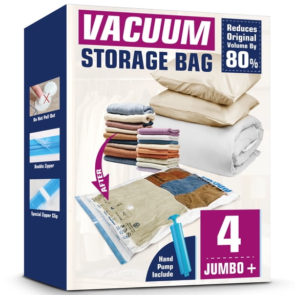 AGALI XXL Jumbo Vacuum Storage Bags, 47"x35" Extra Large Vacuum Bags for Comforters, Blankets & Bedding, Includes a Manual Pump (4-Pack)