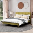 thumbnail image 1 of AGARTT Upholstered Platform Bed Frame Queen Size with Headboard and Footboard/Wooden Slats Support/No Box Spring Needed/Easy Assembly,Yellow Velvet, 1 of 12