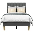 thumbnail image 1 of AGARTT Upholstered Platform Bed Frame Twin Size with Headboard Wooden Slats Support/No Box Spring Needed/Easy Assembly,Grey, 1 of 12