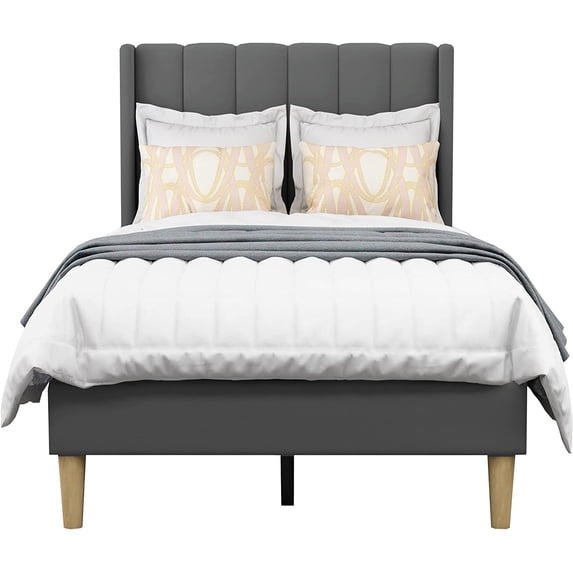 AGARTT Upholstered Platform Bed Frame Twin Size with Headboard Wooden Slats Support/No Box Spring Needed/Easy Assembly,Grey