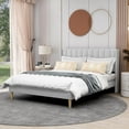 thumbnail image 1 of AGARTT Upholstered Platform Queen Size Bed Frame with Headboard Wooden Slats Support,Light Grey Linen, 1 of 6