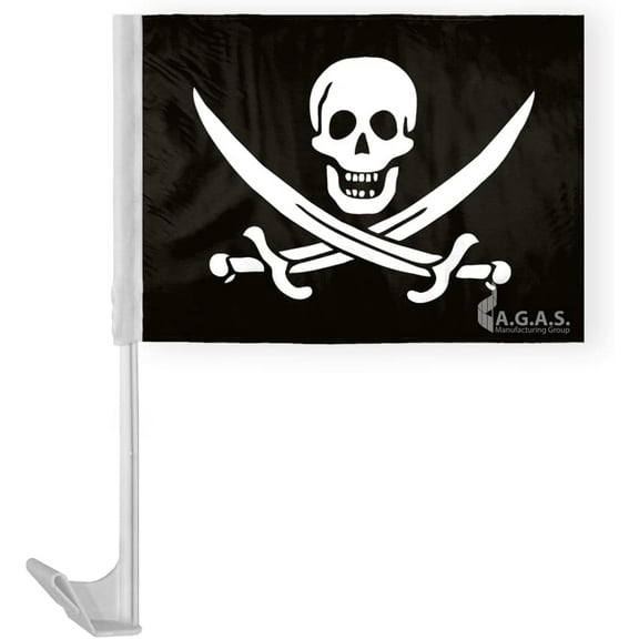 AGAS 12x16 inch Pirate Car Flags Calico Jack Rackham - Printed Polyester with vivid colors, Mounted on 17" Flex Pole.
