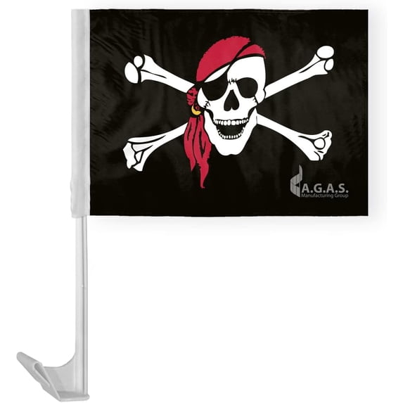 AGAS 12x16 inch Pirate Car Flags One Eyed Pirate Jack - Printed Polyester with vivid colors, Mounted on 17" Flex Pole.