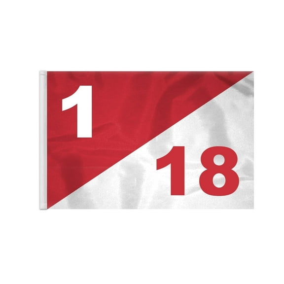 AGAS 14x20 inch Diagonal Red White Golf Flag Dual Numbers 1 18 - Lightweight Nylon Semaphore Tubed Lock Styled Golf Flags