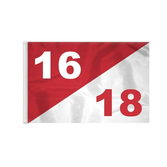 AGAS 14x20 inch Diagonal Red White Golf Flag Dual Numbers 16 18 - Lightweight Nylon Semaphore Tubed Lock Styled Golf Flags