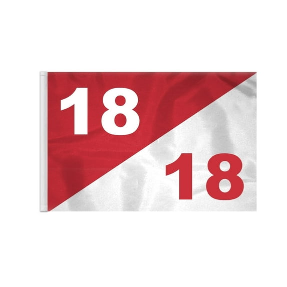 AGAS 14x20 inch Diagonal Red White Golf Flag Dual Numbers 18 18 - Lightweight Nylon Semaphore Tubed Lock Styled Golf Flags