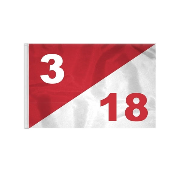 AGAS 14x20 inch Diagonal Red White Golf Flag Dual Numbers 3 18 - Lightweight Nylon Semaphore Tubed Lock Styled Golf Flags