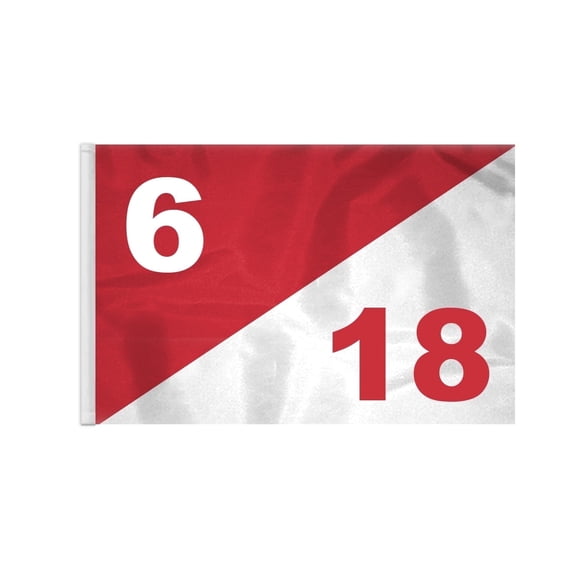AGAS 14x20 inch Diagonal Red White Golf Flag Dual Numbers 6 18 - Lightweight Nylon Semaphore Tubed Lock Styled Golf Flags