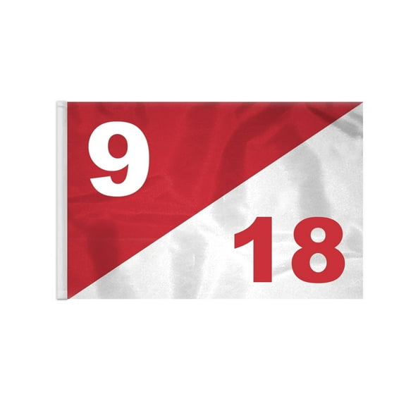 AGAS 14x20 inch Diagonal Red White Golf Flag Dual Numbers 9 18 - Lightweight Nylon Semaphore Tubed Lock Styled Golf Flags