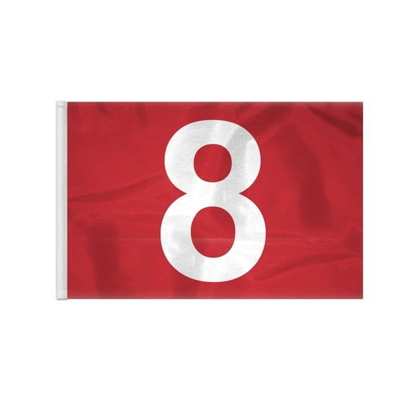 AGAS 14x20 inch Numbered Golf Flag with Tube Inserted No 8, Red with White Numbers, Mini Putting Green Flags for Yard, 200D Nylon Mini Pin Flags, 14"x7/8" dia Tube Fits all Standard Flagpoles