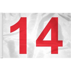 AGAS 14x20 inch Numbered Golf Flag with Tube Inserted Numbered# 14, Red Text On White Background