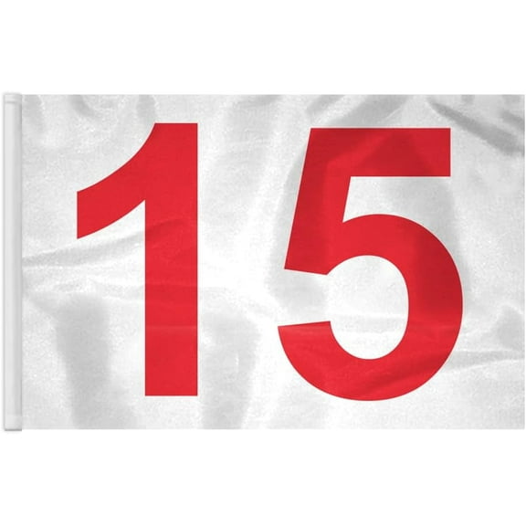 AGAS 14x20 inch Numbered Golf Flag with Tube Inserted Numbered# 15, Red Text On White Background