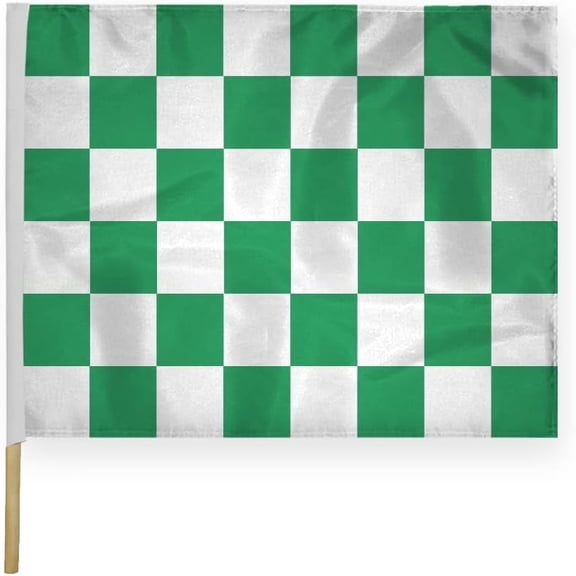 AGAS 24 x 30 Inch Checkered Racing Flag made out of 1 ply 200 Denier Nylon (Green-White)