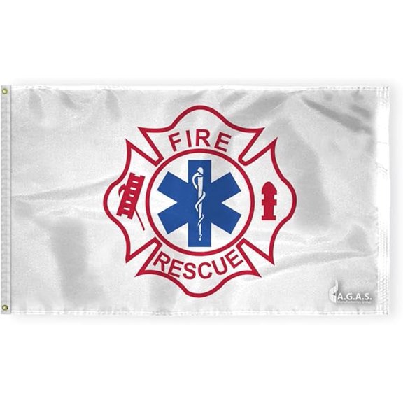 AGAS 3'x5' Ft Fire Rescue Flag, Civilian Service Flags-Printed on 200-Denier Nylon, With Canvas Header & 2 Anti-Rust Brass Grommets