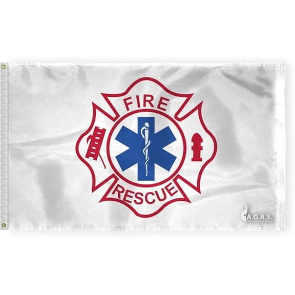 AGAS 3'x5' Ft Fire Rescue Flag, Civilian Service Flags-Printed on Economy Polyester, With Epoly Header & 2 Plated Grommets