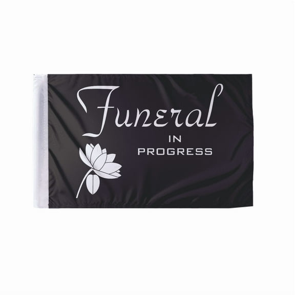 AGAS 6x9 inch Funeral In Progress Motorcycle Flag Black & White Flower Design - Double Sided Wrap Knitted Polyester - 0.75" Pole Sleeve - Stitched Edges Flag Only Without Pole