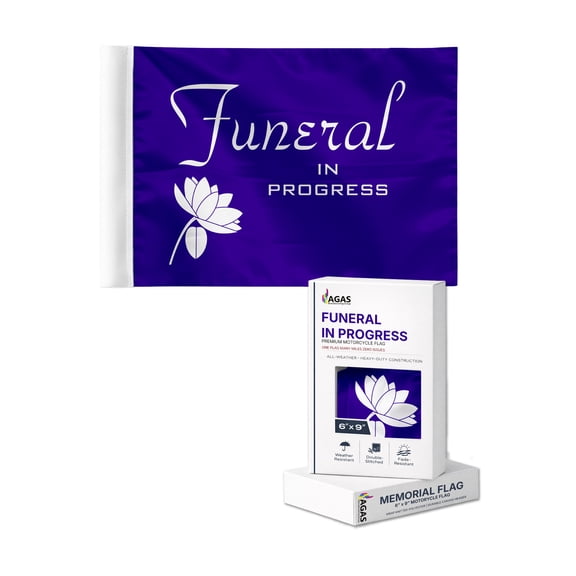 AGAS 6x9 inch Funeral In Progress Motorcycle Flag Purple & White Flower Design - Double Sided Wrap Knitted Polyester - 0.75" Pole Sleeve - Stitched Edges Flag Only Without Pole