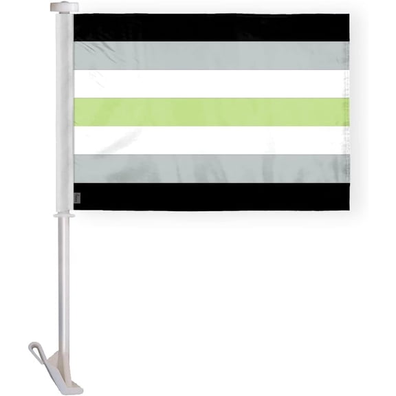 AGAS Agender Pride Car Window Flag 10.5x15 inch - Double Side Printed Wrap Knitted Polyester - 19 Inch White Plastic Unbreakable Pole Car Flag