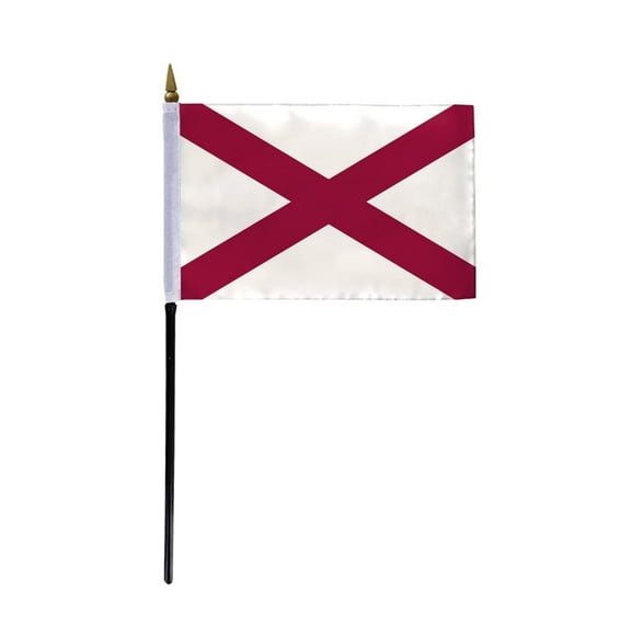 AGAS Alabama Stick Flag 4x6 Inch with 11 inch Plastic Pole - Double Sided Reverse Print on Back Polyester - State of Alabama AL Small Flag on Stick
