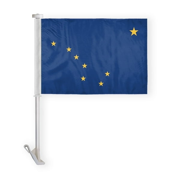 Alaska State Car Window Flag 10.5x15 Inch – Knitted Polyester with 19 Inch Unbreakable Pole.