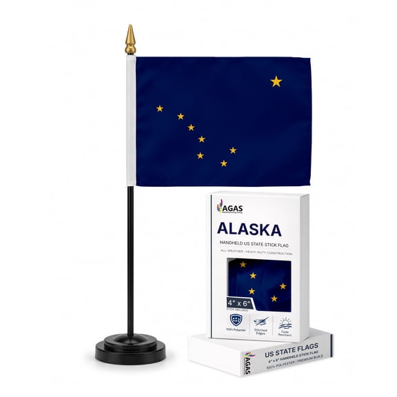 Alaska State Stick Flag 4x6 inch – Durable Polyester Handheld Mini Alaska American Flags.