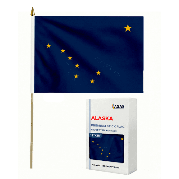 Alaska Stick Flag 12x18 Inch Printed Polyester with 24 Inch Wood Pole Indoor/Outdoor Garden Flags.