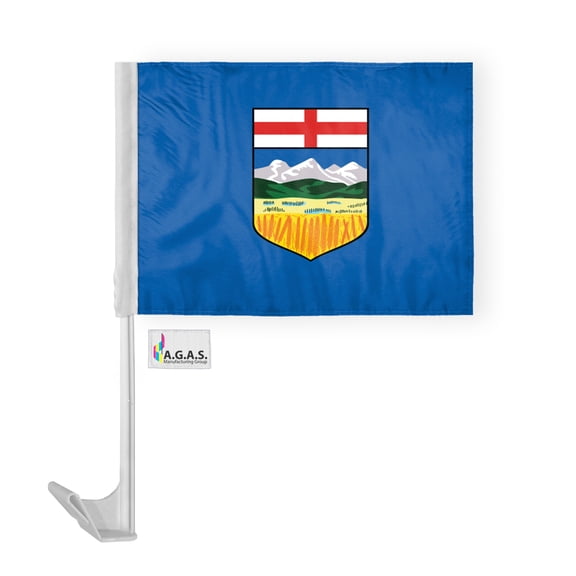 AGAS Alberta Canada Car Flag 12 x 16 inch Polyester Fabric Double Stitched 17 Inch White Plastic Flexible Pole Alberta Car Flag