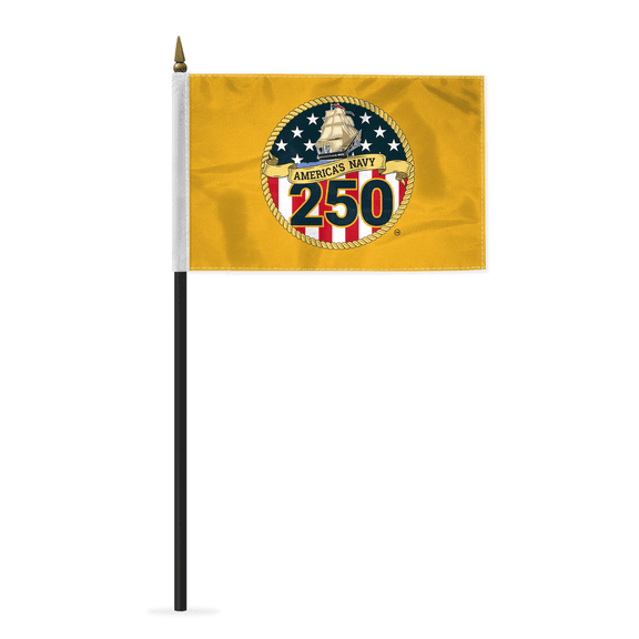 AGAS America’s Navy 250 Anniversary Stick Flag 4 x 6 inch Desk Display with Base