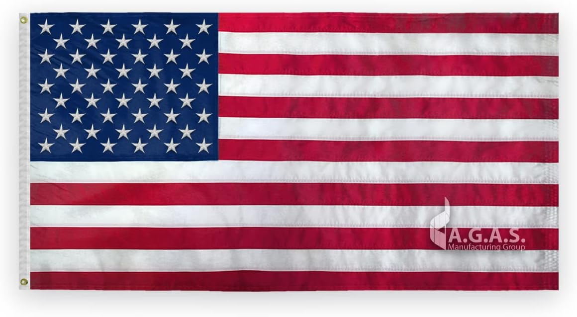 AGAS American Casket Flag 5x9.5 ft Woven Cotton - Beautiful Embroidered Star Field with Sewn Stripes - Brass Grommets Canvas Header - Memorial Size Flag - Burial flag to honor Veterans.
