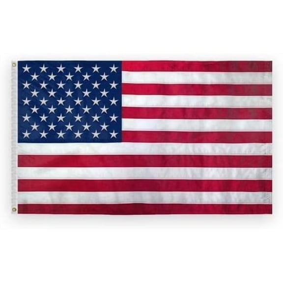 AGAS American Embroidered Flag - 5x8 Ft - Heavy Duty 200D Nylon - Dense Embroidered Stars Sewn Stripes - Brass Grommets Canvas Header-Made for Outdoors - All Weather Flags - UV Protection