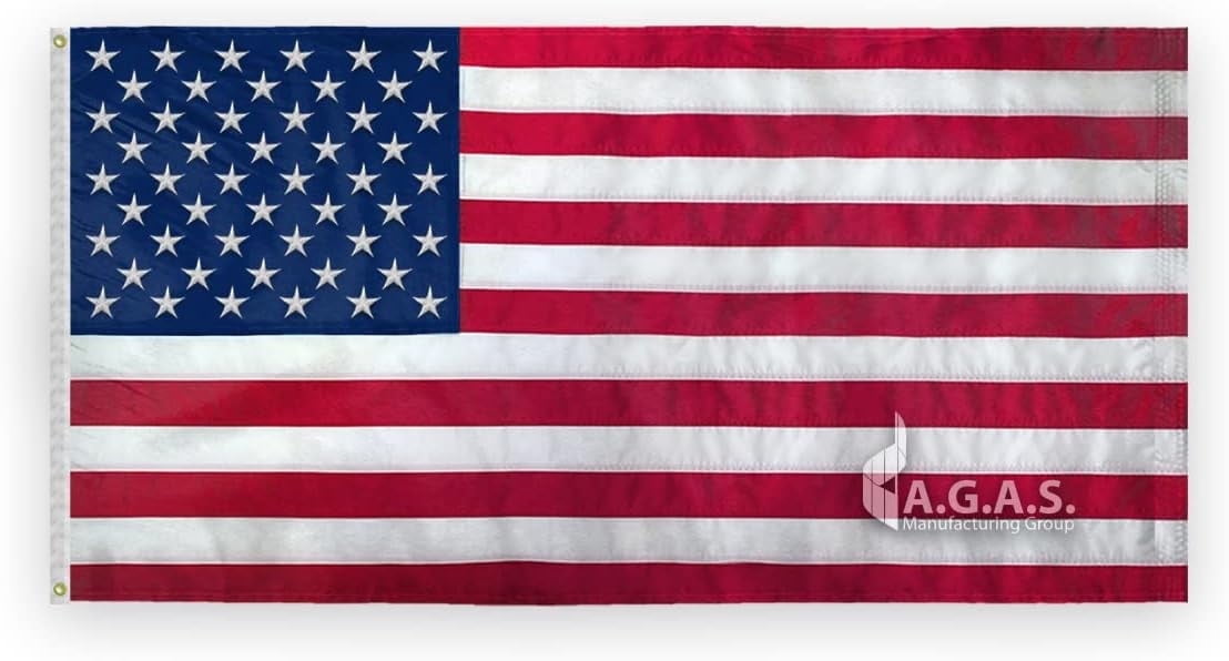 AGAS American Official Size Embroidered Flag - 12 x 22.8 inch - Embroidered Stars - Sewn Stripes - Dense 400D Nylon - Durable USA Indoor Outdoor Flag.