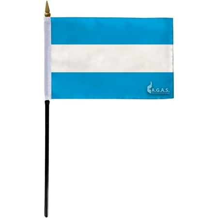 AGAS Argentina Stick Flag 4x6 inch mounted onto 11 inch Plastic Pole - Printed Single Sided on Polyester - Stitched Edges - Mini Argentina Flag - AR National Flag - Bandera de la Argentina La Bandera.