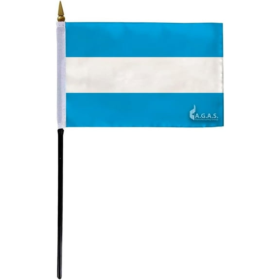 AGAS Argentina Stick Flag 4x6 inch mounted onto 11 inch Plastic Pole - Printed Single Sided on Polyester - Stitched Edges - Mini Argentina Flag - AR National Flag - Bandera de la Argentina La Bandera.