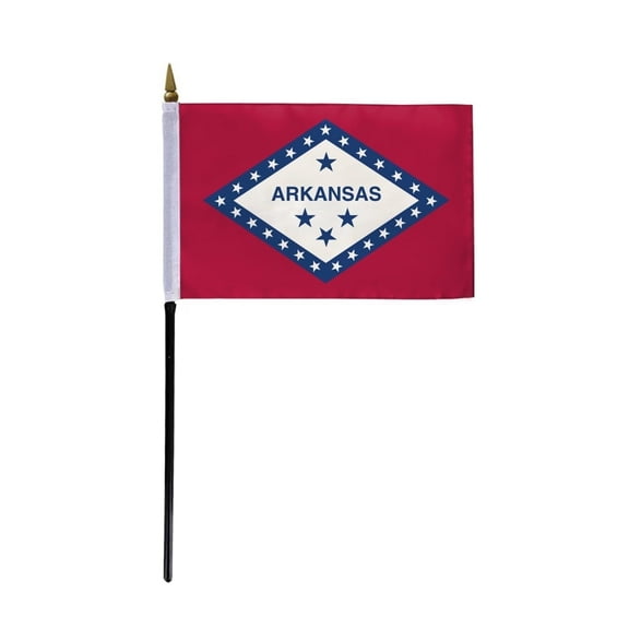 AGAS Arkansas Stick Flag 4x6 Inch with 11 inch Plastic Pole - Printed Polyester - State of Arkansas Small Flag on Stick