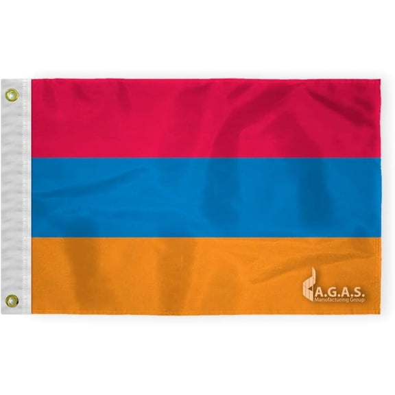AGAS Armenia Boat Flag - 12x18 inch - 200D Nylon - Stitched Edges - Canvas Header Brass Grommets - Fade Proof - AM National Flag - Armenian Flag Armenian Tricolour Եռագույն Yeṙaguyn