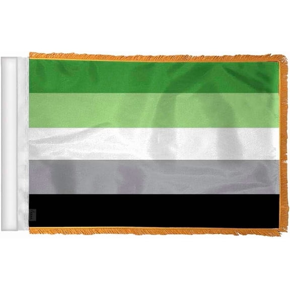 AGAS Aromantic Pride Antenna Aerial Flag For Cars with Gold Fringe 4x6 inch - Printed Wrap Knitted Polyester Stitched Edges - Plastic Mounting Clip