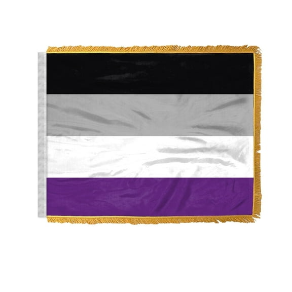 AGAS Asexual Pride Antenna Aerial Flag For Cars with Gold Fringe 4x6 inch - Printed Wrap Knitted Polyester Stitched Edges - Plastic Mounting Clip - Gold Fringed Asexual Pride Flag for Automobiles