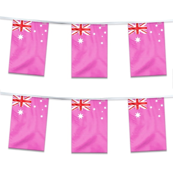 AGAS Australia Pink Pride Streamers for Party 60 Ft long - Printed Single Sided on Polyester Fabric - Stiched Edges - Australia Pink Pride Party Decoration with String