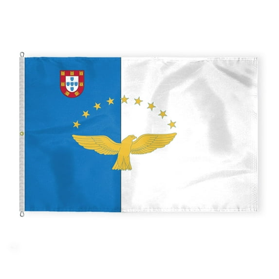AGAS Azores Flag 8x12 ft - 200D Nylon - Stitched Edges - Canvas Header - Rope Thimble & 1 Brass Grommet - Fade Proof - Large Size - Azores Flag