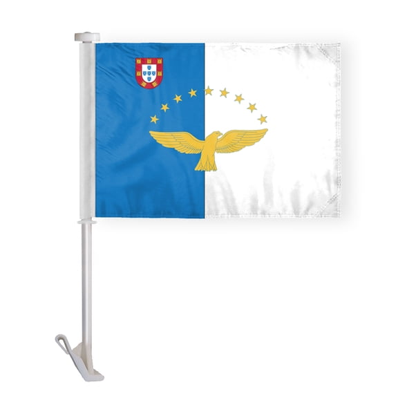 AGAS Azores Premium Car Flag 10.5x15 inch Printed Double Sided on Super Knit Polyester Fabric Double Stitched 19 Inch White Plastic Unbreakable Stiff Pole