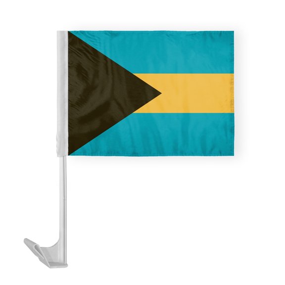 AGAS Bahamas Car Flag 12x16 inch - Printed Single Sided on Polyester - Stitched Edges - 17 Inch White Plastic Flex Pole - Bahamas National Flag BS Flag