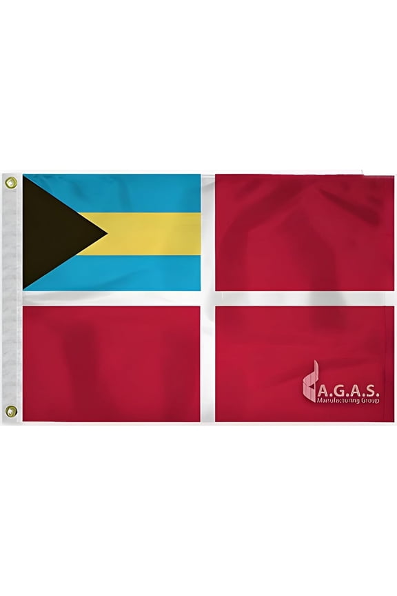 AGAS Bahamas Courtesy Flag - 12 x 18 Inch - Printed 200D Nylon - Stitched Edges - Brass Grommets Canvas Heading - Civil Red Ensign.