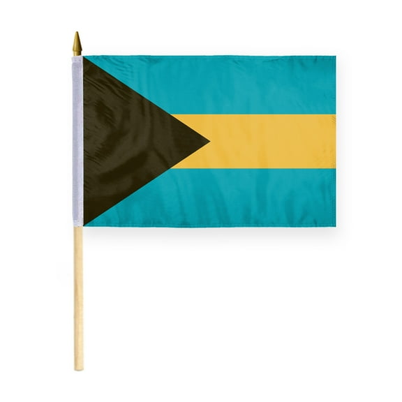 AGAS Bahamas Stick Flag 12x18 inch mounted onto 24 inch Wood Pole - Printed Single Sided on Polyester - Stitched Edges - Mini Bahamas Flag - Bahamas National Flag BS Flag